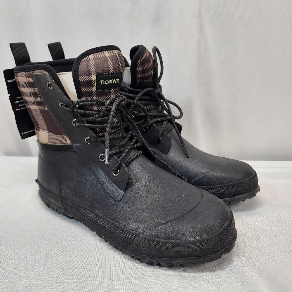 Tidewe Women's Neoprene Lace Up Rubber Plaid Hunting Rain Boots Sz 9 Waterproof